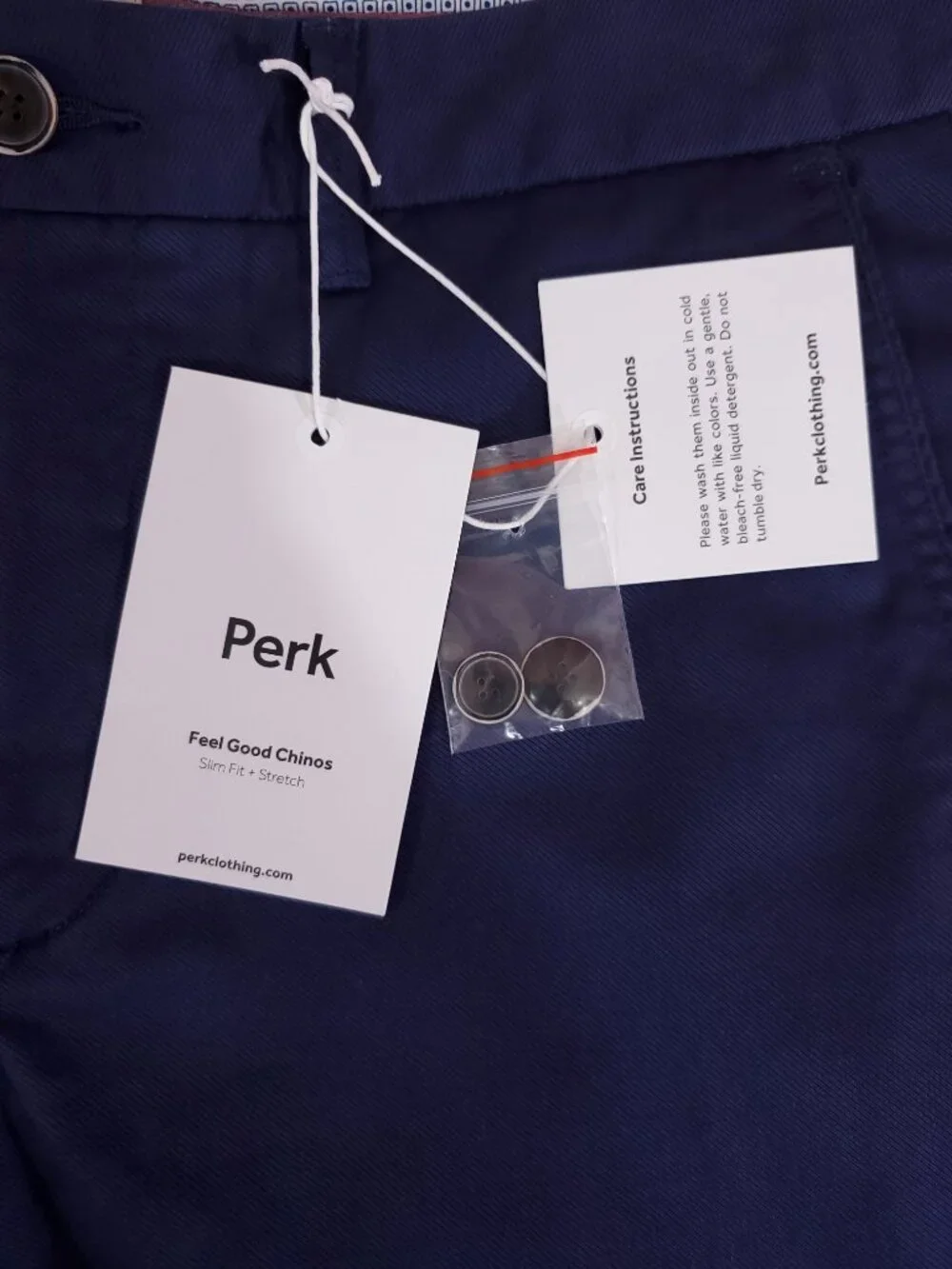 NWT Perk Clothing Feel Good Chino Mens 34x32 (31.5 Inseam) Slim Fit Stretch Navy